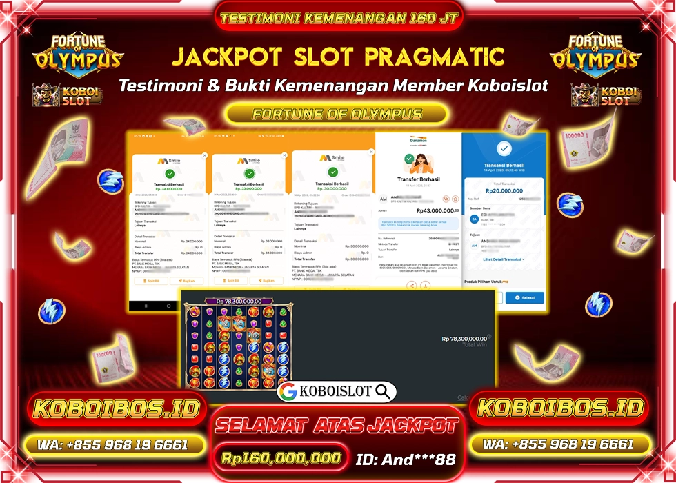 BUKTI KEMENANGAN ID And***88 SLOT GACOR FORTUNE OF OLYMPUS Rp160.000.000,- LUNAS